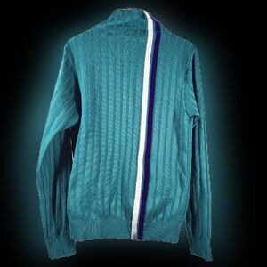 Joe Yellino Italian Track Jacket Velour Zip Mock Neck Stripe Italy M